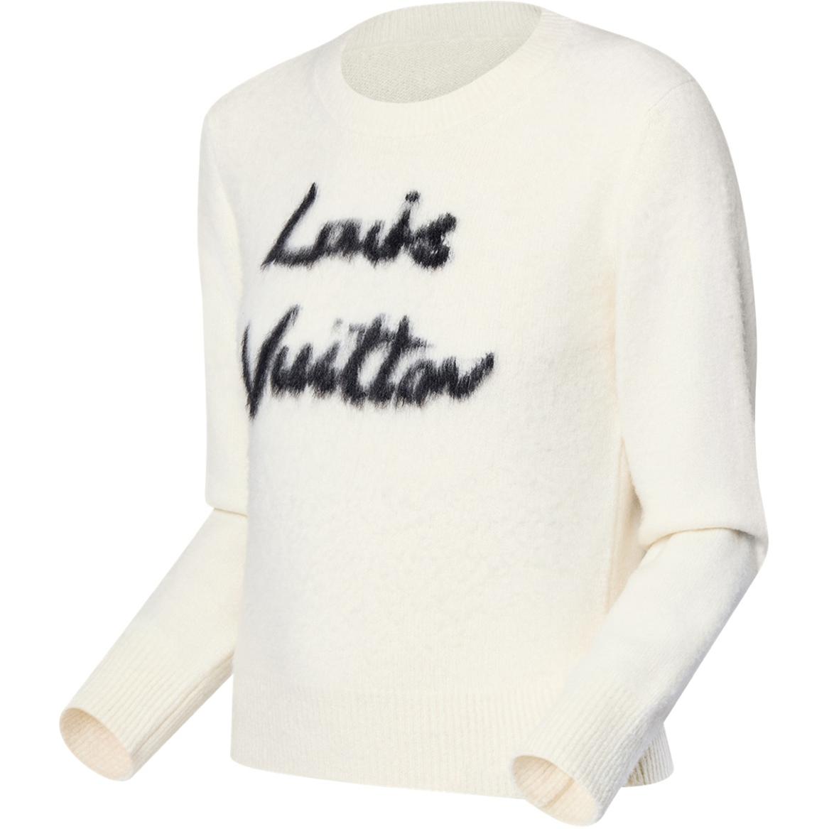 Shop (Women) Louis Vuitton  White Long Sleeve Knit Sweater with Letter Pattern 1AGBXS