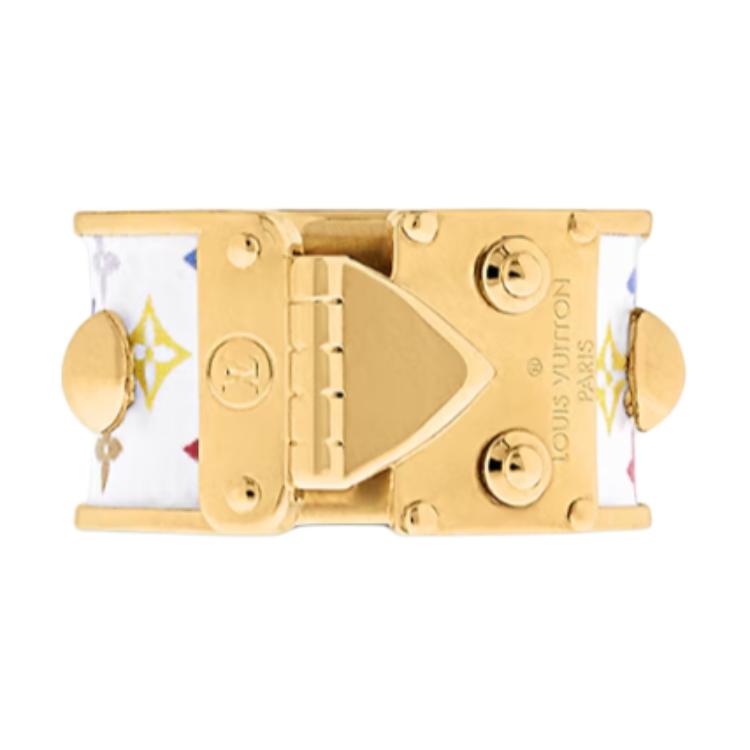 (Women) LOUIS VUITTON  White Metal Ring with Lock Design. M1370