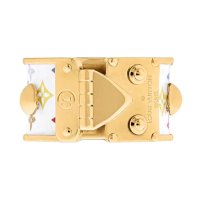 (Women) LOUIS VUITTON White Metal Ring with Lock Design. M1370