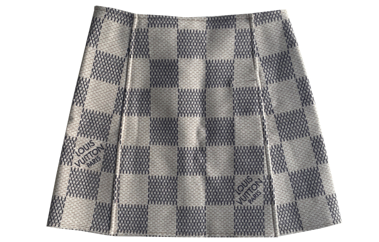 (Women) LOUIS VUITTON  White Monogram Embroidered Checkered Midi Skirt. 1A9NG6