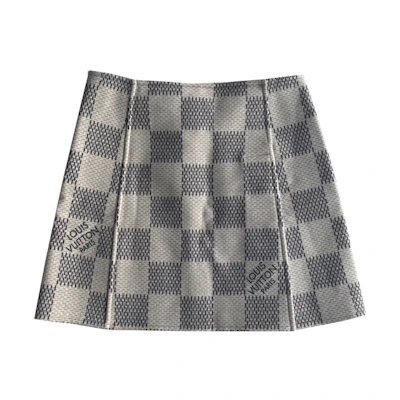 (Women) LOUIS VUITTON White Monogram Embroidered Checkered Midi Skirt. 1A9NG6