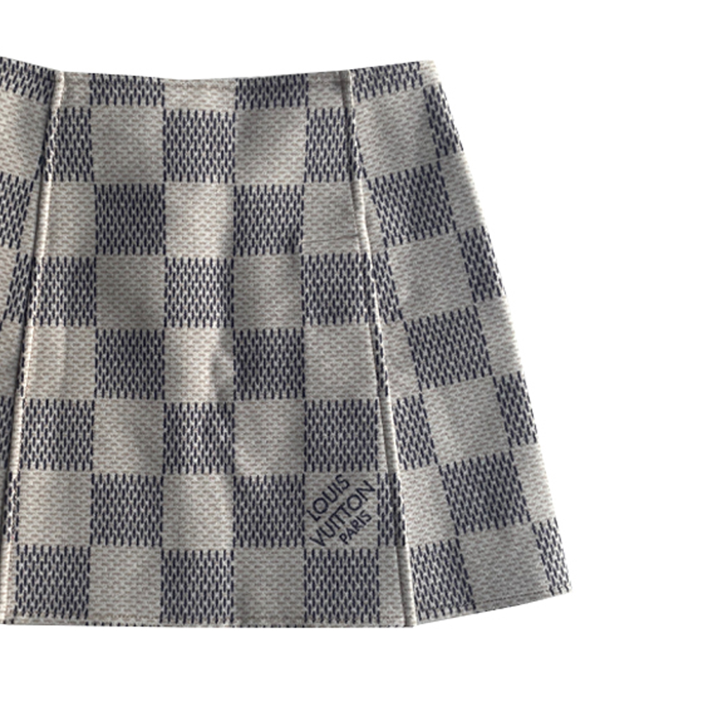 Sizing (W) 루이 비통 화이트 모노그램 자수 체크 미디 스커트. 1A9NG6