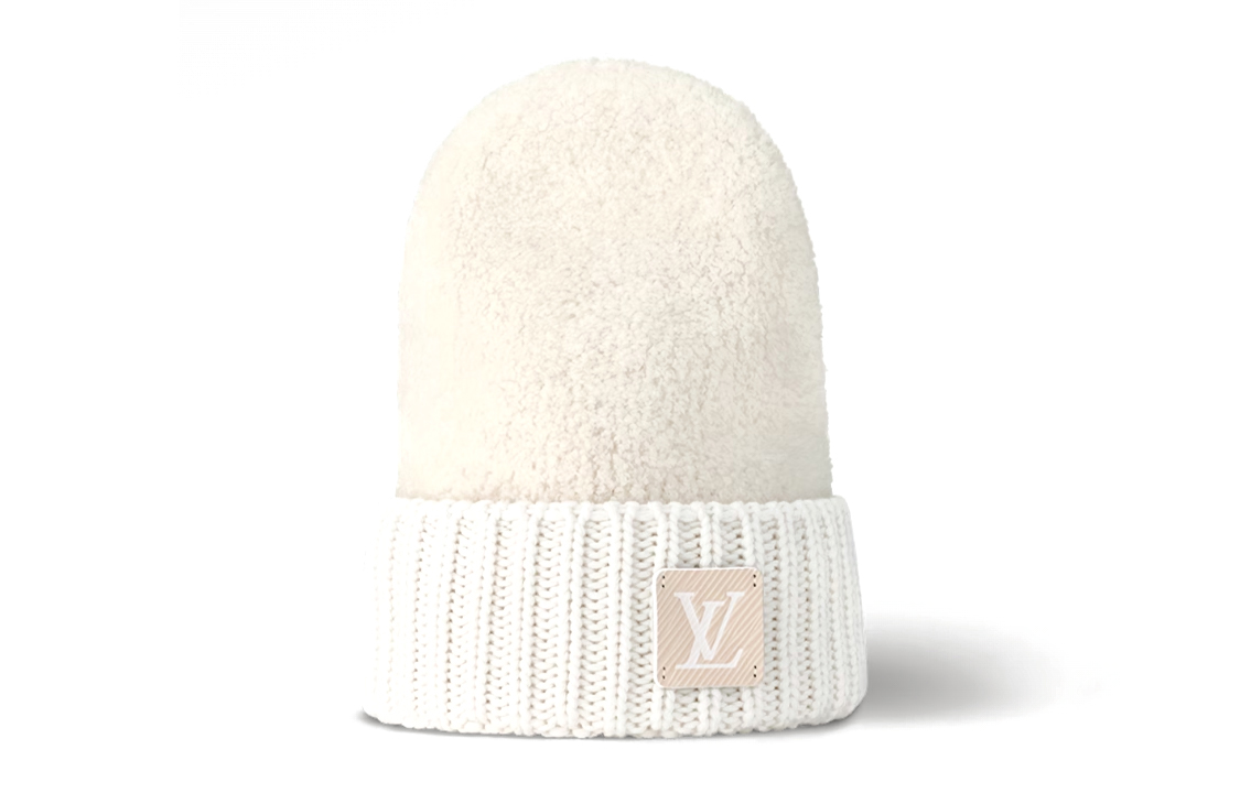 (Women) LOUIS VUITTON  White Ribbed Knit Logo Beanie - Wool Nylon Spandex M79444