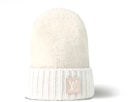 Order (Women) LOUIS VUITTON White Ribbed Knit Logo Beanie - Wool Nylon Spandex M79444