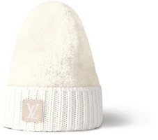 Lookbook (Women) LOUIS VUITTON White Ribbed Knit Logo Beanie - Wool Nylon Spandex M79444