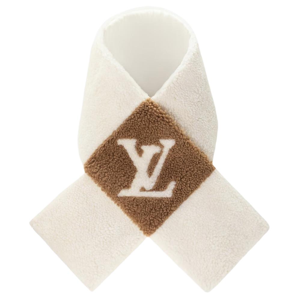 (Women) LOUIS VUITTON  White Wool Cashmere Scarf with Micro Logo Design. 113443404
