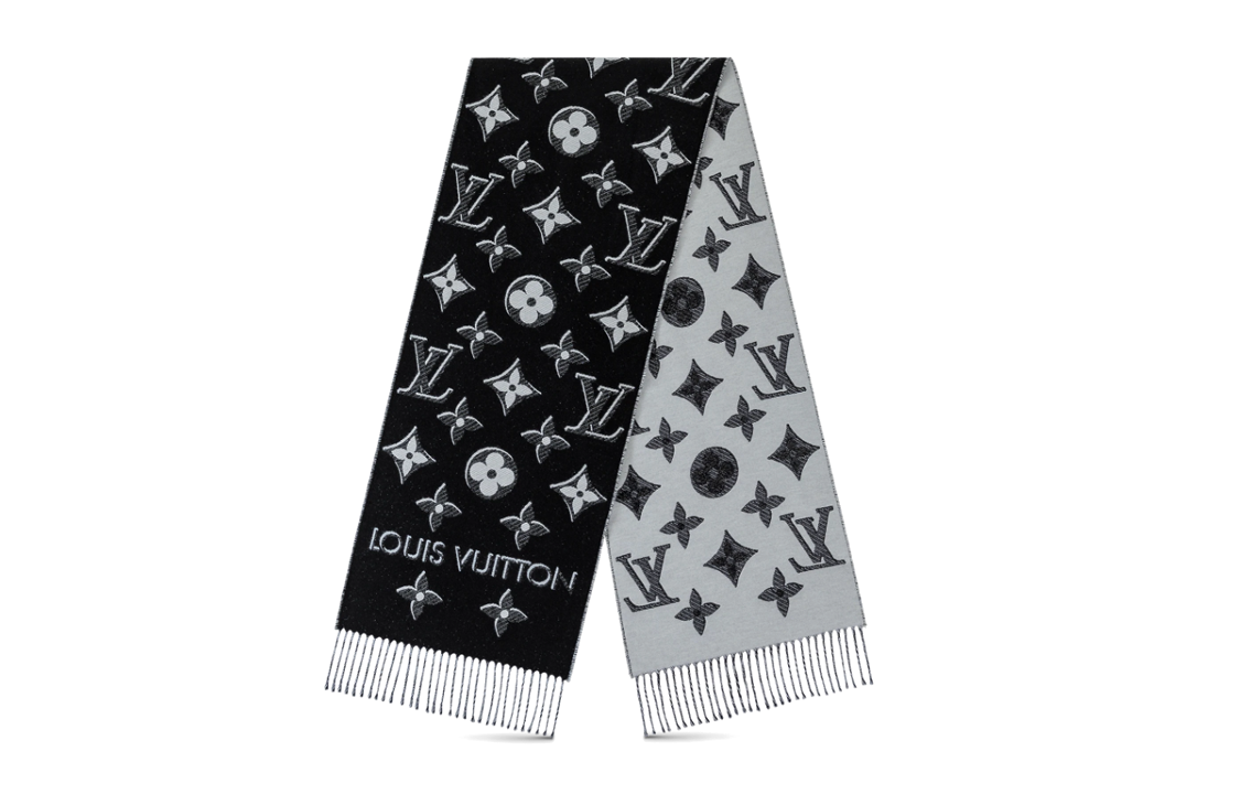 (Women) LOUIS VUITTON  Wool Knit Scarf Black with Warm Letter Print Design M78159 圖 2