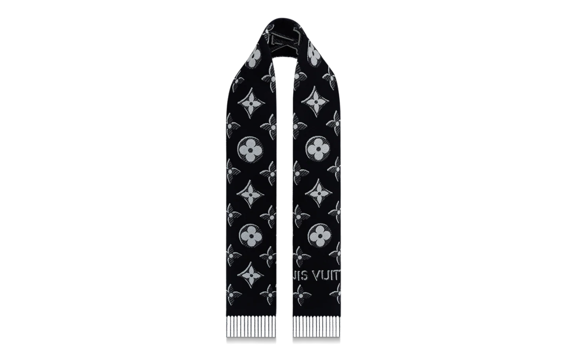 (Women) LOUIS VUITTON  Wool Knit Scarf Black with Warm Letter Print Design M78159 圖 3