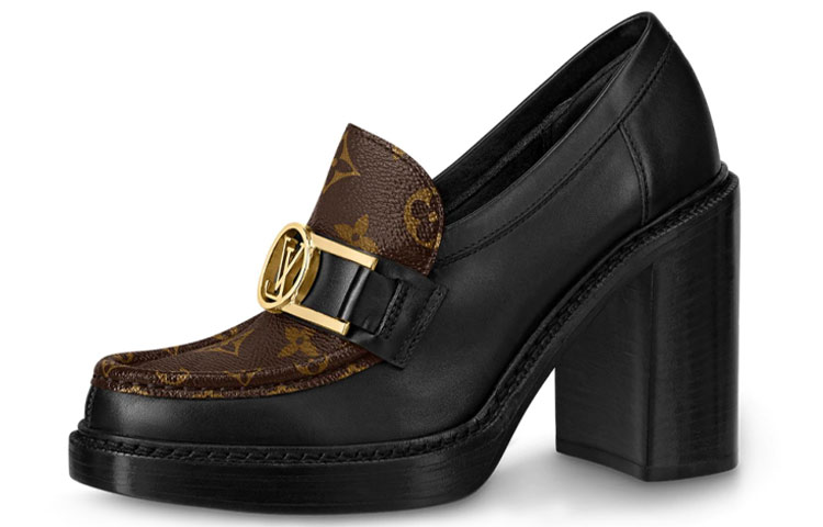 (Women) Louis Vuitton Academy Heeled Loafers 'Black with Brown Monogram' 1A86LV