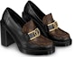 Shop (W) Louis Vuitton Kasut Tumit Tinggi Berjiwa Loafer 'Hitam dengan Monogram Coklat' 1A86LV