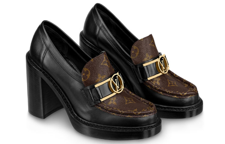 Shop (Women) Louis Vuitton Academy Heeled Loafers 'Black with Brown Monogram' 1A86LV