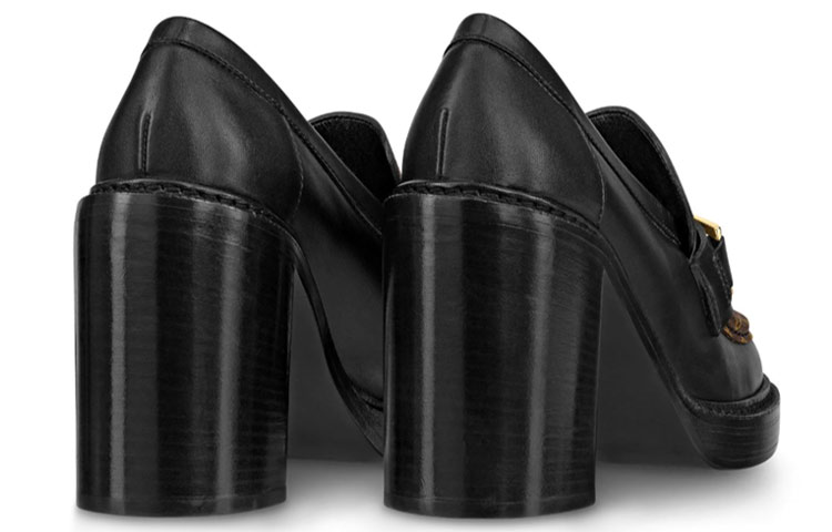Purchase (Women) Louis Vuitton Academy Heeled Loafers 'Black with Brown Monogram' 1A86LV
