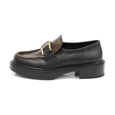 (W) LV Academy Loafers 'Black with Brown Monogram and Gold Plate'