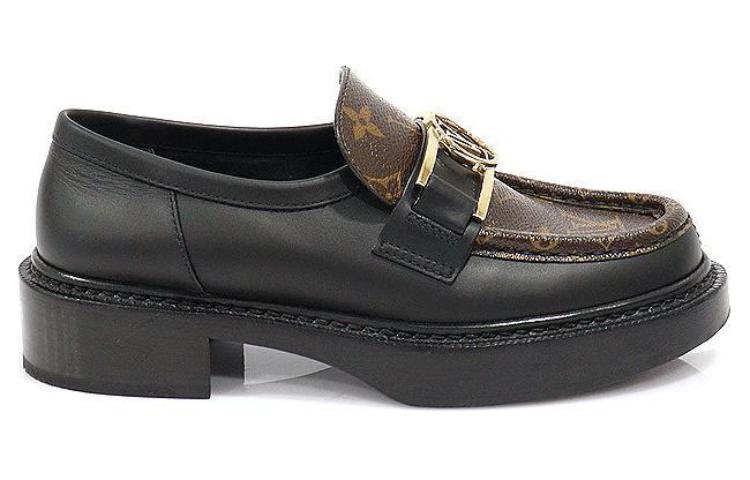 Order (Women) Louis Vuitton Academy Loafers 'Black with Brown Monogram and Gold Plate' 1A7TXN