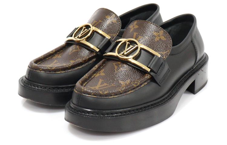 Lookbook (Women) Louis Vuitton Academy Loafers 'Black with Brown Monogram and Gold Plate' 1A7TXN