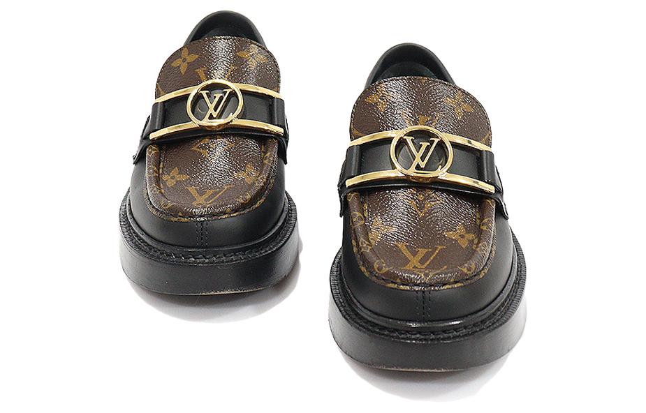 Shop (Women) Louis Vuitton Academy Loafers 'Black with Brown Monogram and Gold Plate' 1A7TXN