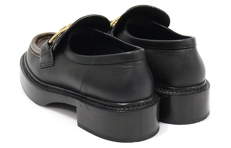 Purchase (Women) Louis Vuitton Academy Loafers 'Black with Brown Monogram and Gold Plate' 1A7TXN