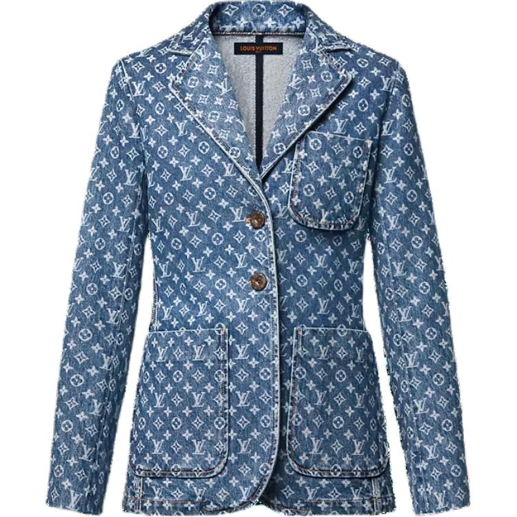 (Women) Louis Vuitton All-Over Print Slim Fit Blazer Blue  Long Sleeve Jacket 1AFYTF