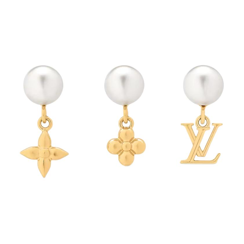 (Women) LOUIS VUITTON Alphabet Pendant Metal Resin Earrings Gold for Women. M02810 圖 2
