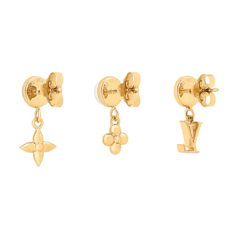 (Women) LOUIS VUITTON Alphabet Pendant Metal Resin Earrings Gold for Women. M02810 圖 4