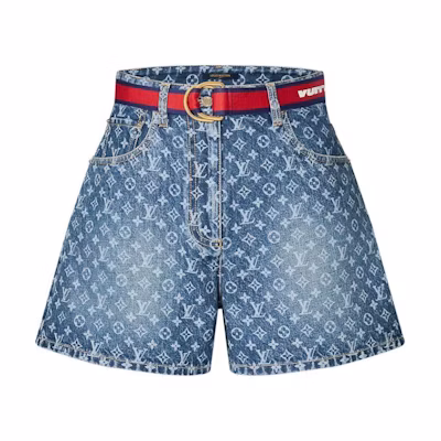 (Women) LOUIS VUITTON America's Cup SS24 High-Waisted Straight Denim Shorts Blue Women. 1AFYT6