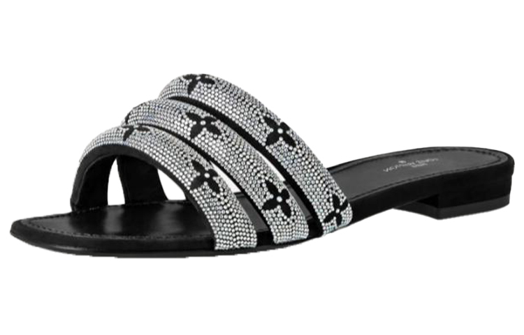 (Women) Louis Vuitton Appeal 'Rhinestone Suede Slide Black Silver' 1A95SR