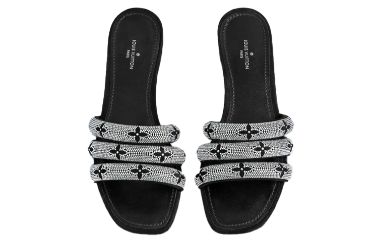 Purchase (Women) Louis Vuitton Appeal 'Rhinestone Suede Slide Black Silver' 1A95SR