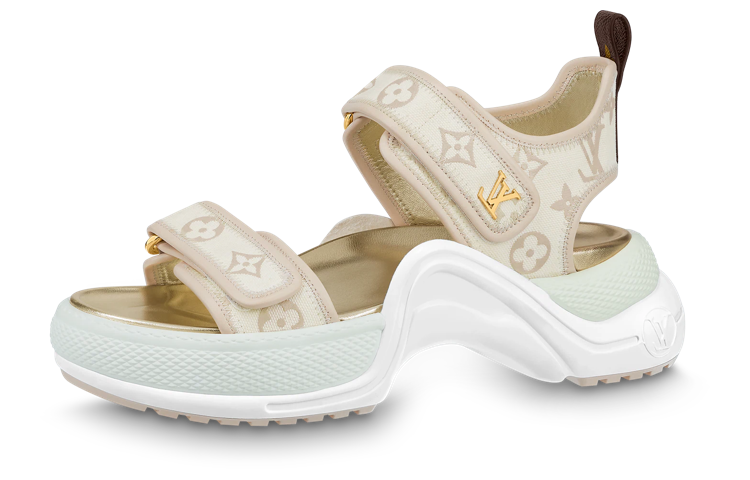 (Women) Louis Vuitton Archlight 1.0 'Denim Velcro Chunky Sole Fashion Slide' Light Brown 1ABHP6