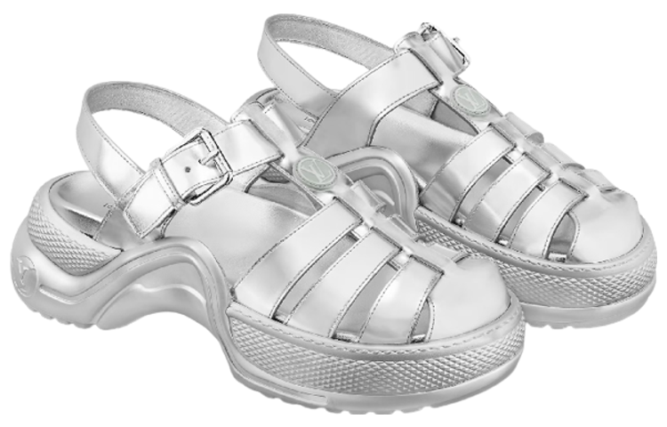 Lookbook 路易‧威登 Archlight 1.0 系列 小牛皮 搭扣 厚底 時尚涼鞋 女款 銀色