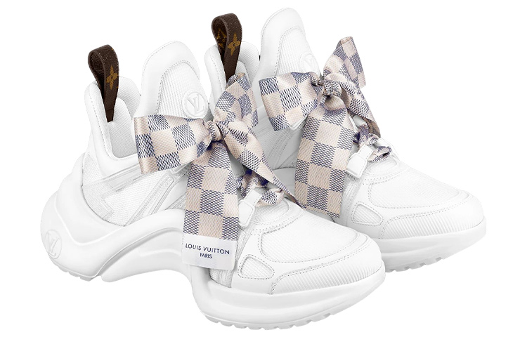 Lookbook 路易威登 Archlight 1.0 時尚蝴蝶結繫帶 低幫 運動休閒鞋 女款 白藍粉