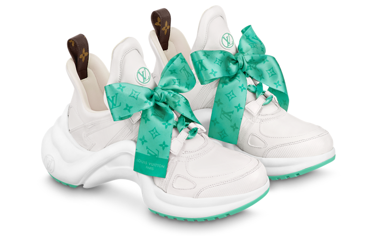 Lookbook (W) Louis Vuitton Archlight 1.0 Sneakers 'Putih dengan Reben Monogram Hijau' 1AB42Z