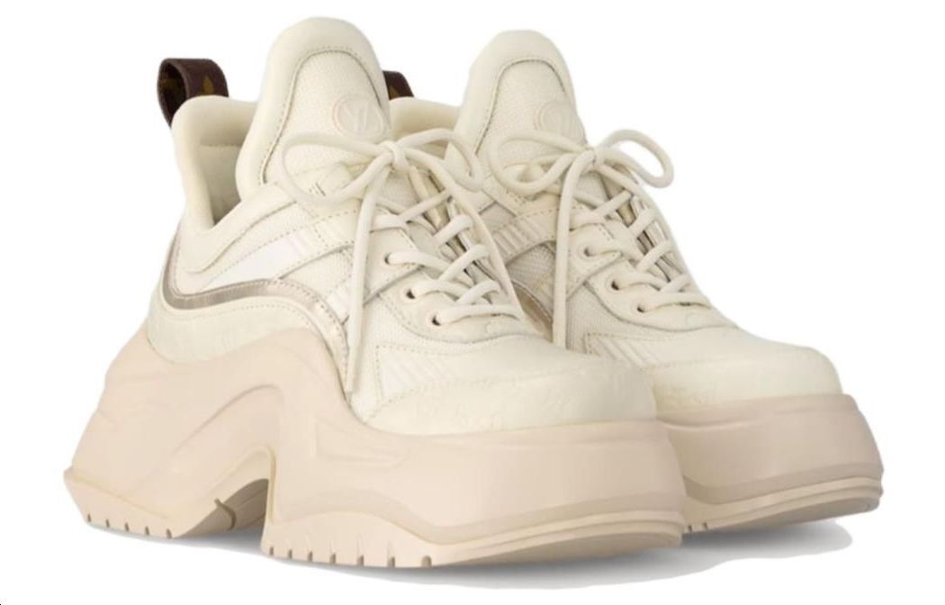 Shop LOUIS VUITTON Archlight 2.0 皮革 圓頭繫帶 防滑 低筒 休閒生活鞋 女款 米色