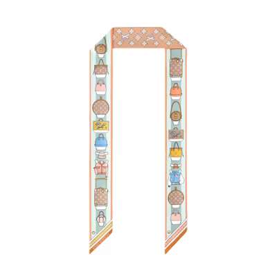 (Women) LOUIS VUITTON Asnieres Paper House BB Print Silk Scarf Beige Women. M94908