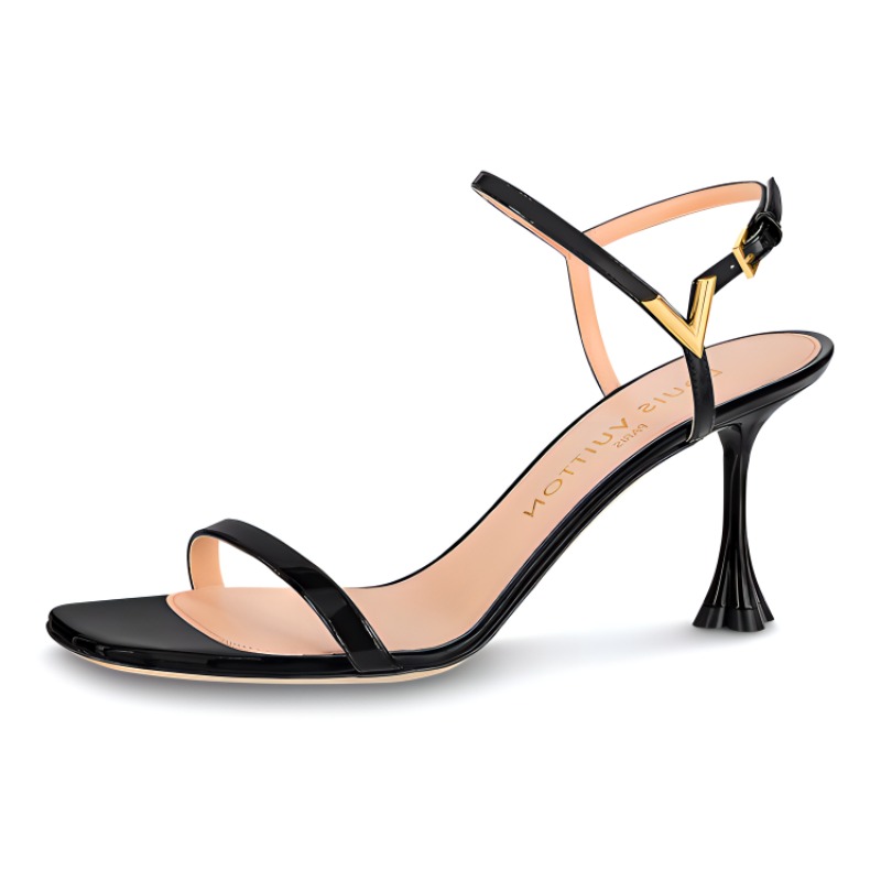 (Women) Louis Vuitton B Blossom Leather V-Embellished Slide Sandal 'Black' 1AC93S