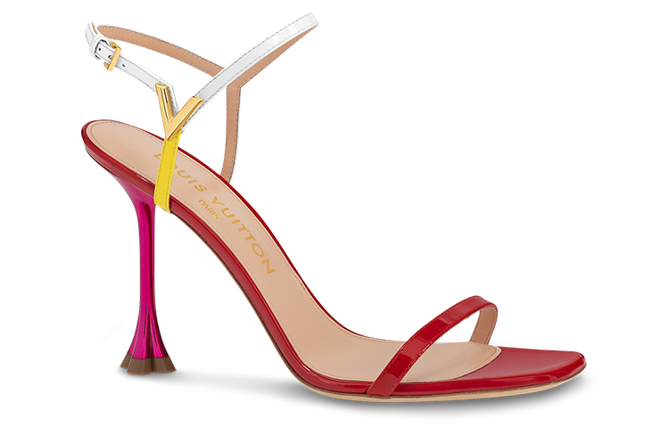 Order (W) Sandal Louis Vuitton B Blossom Kulit Merah dengan Gesper dan Ujung Terbuka 1AC8VX