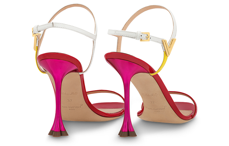 Lookbook (W) Louis Vuitton B Blossom Sandal Kulit Merah dengan Tali Gesper Terbuka 1AC8VX