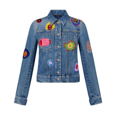(Women) LOUIS VUITTON Badge Patch Denim Jacket Women’s Blue Long Sleeve 1AB8ZY