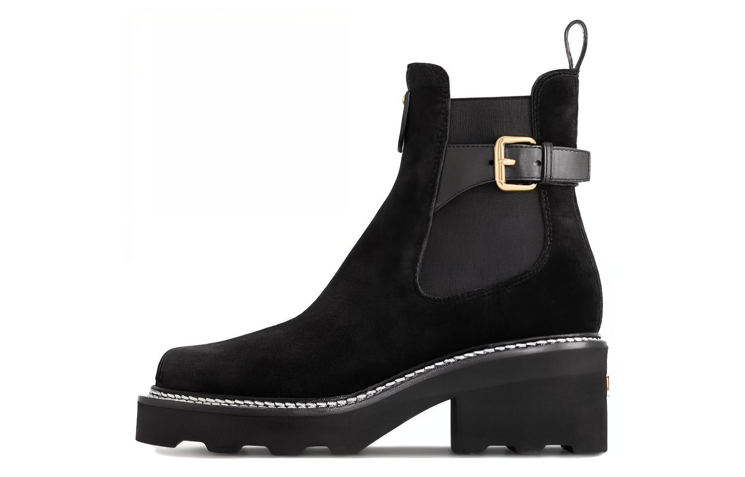 Buy (W) Bottes Louis Vuitton Beaubourg en Cuir Noir à Talons Épais Chelsea Style Casual 1ACKCJ