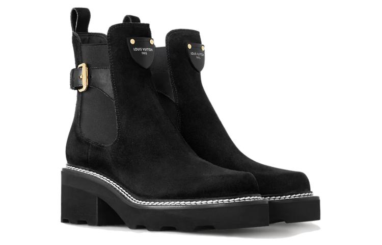 Order (W) Louis Vuitton Beaubourg Kulit Chelsea Boot 'Casual Chunky Heel Hitam' 1ACKCJ