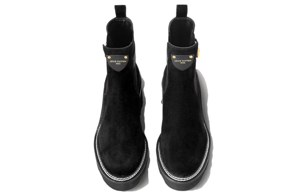 Lookbook (W) Bottes Louis Vuitton Beaubourg en Cuir Noir à Talons Épais Chelsea Style Casual 1ACKCJ