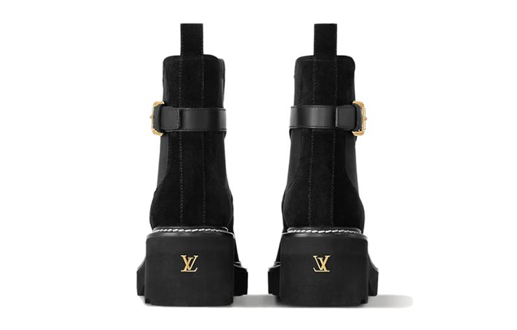 Shop (W) Louis Vuitton Beaubourg Kulit Chelsea Boot 'Casual Chunky Heel Hitam' 1ACKCJ