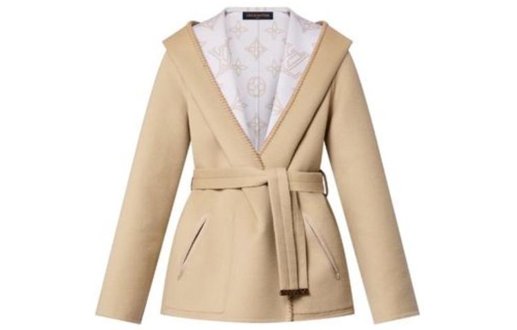 (Women) Louis Vuitton Beige Solid Lace-Up Hooded Long Sleeve Jacket 1AC0UG 圖 2