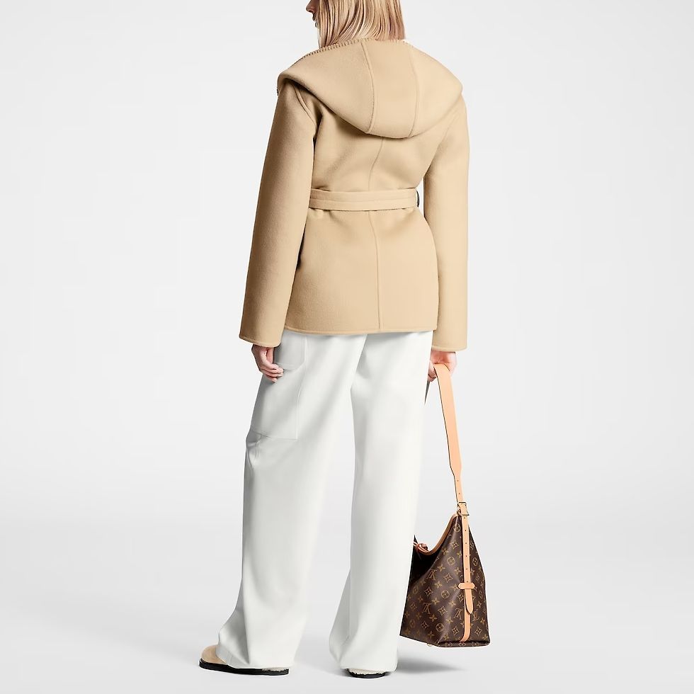 (Women) Louis Vuitton Beige Solid Lace-Up Hooded Long Sleeve Jacket 1AC0UG 圖 4