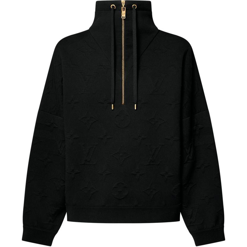 (Women) LOUIS VUITTON Black Embossed Knit High-Neck Half-Zip Sweater 1AGCKP