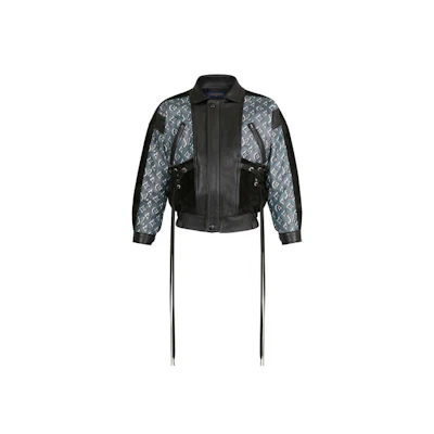 (Women) Louis Vuitton Black Embossed Leather Zip-Up Jacket 1A62UF