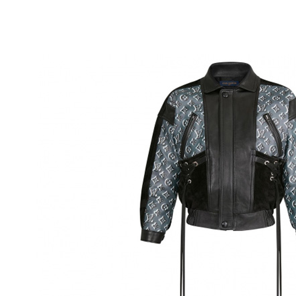 Details for (W) Louis Vuitton Jaket Kulit Hitam Embossed dengan Ritsleting 1A62UF