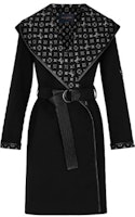 (Women) LOUIS VUITTON Black Hooded Wool Coat with Logo Print & Cinched Waist 1A4PEA (Women) LOUIS VUITTON Black Hooded Wool Coat with Logo Print & Cinched Waist 1A4PEA