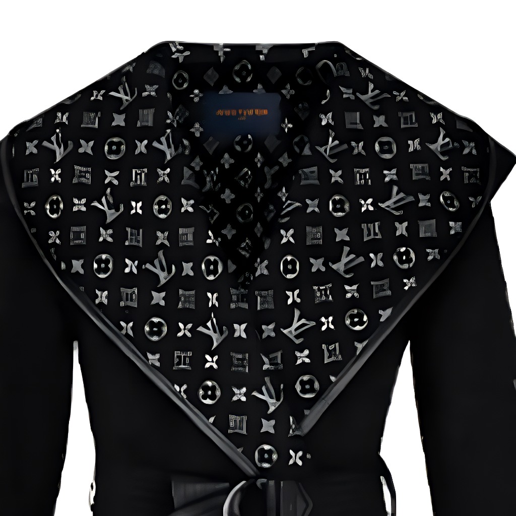 Sizing (W) LOUIS VUITTON 黑色連帽羊毛大衣 帶徽標印花與收腰設計 1A4PEA