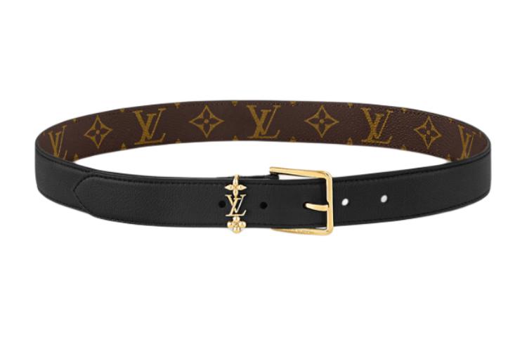 (Women) Louis Vuitton Black Leather Belt with Logo Buckle, 3CM Width m8643v