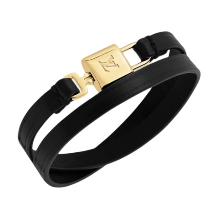 Lookbook (W) Pulsera de Cuero Negro Louis Vuitton con Logo Metálico para Mujer. M4206E